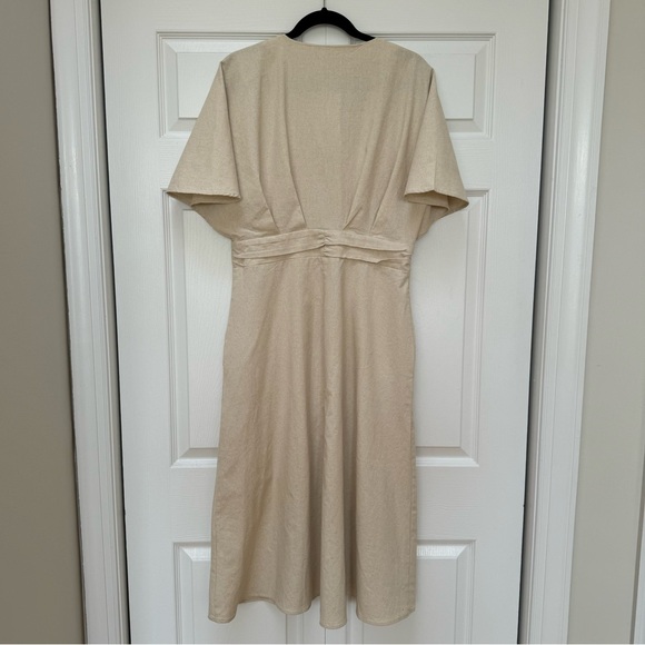 Linen Blend Ruffle Ruched Midi Dress - Picture 4 of 5